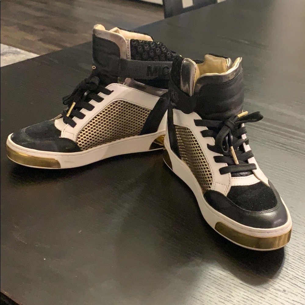 Michael Kors Pia High Top Sneaker Black Gold white